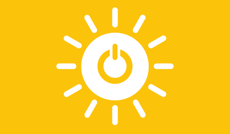 Icon showing a power button symbol inside a sun