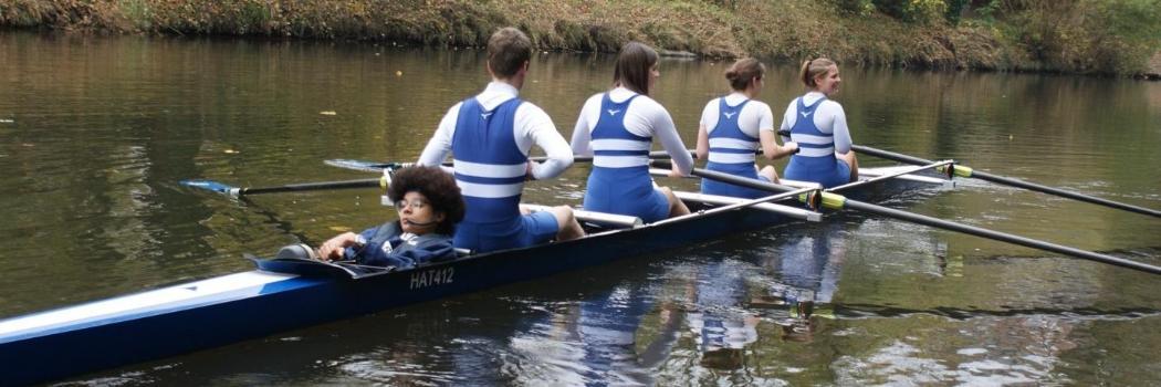 image shows the rowing boat the Flower of Scotland on its maiden voyage in the River Wear.