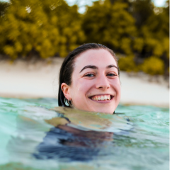 Head shot of Rebecca Daniel in the sea