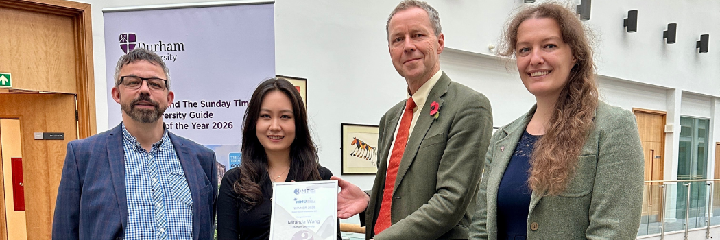 Miranda Wang, second from the left, being presented her certificate by Professor Colin Bain (third from the left), with Dr Peter Whitton (far left) and Megan Olshefski (right)