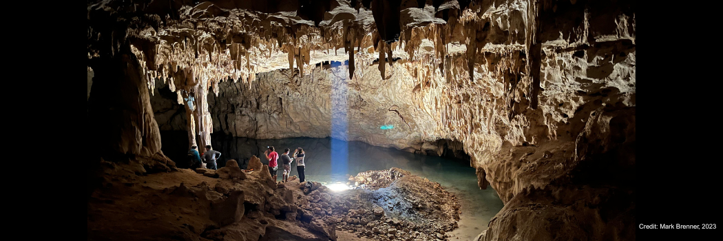 Tourists explore the ‘Dome of the Cathedral’, the largest chamber in Grutas Tzabnah (Yucatán, Mexico), and the origin of Tzab06-1. The artificial well ‘La Noria’ now illuminates the cave.