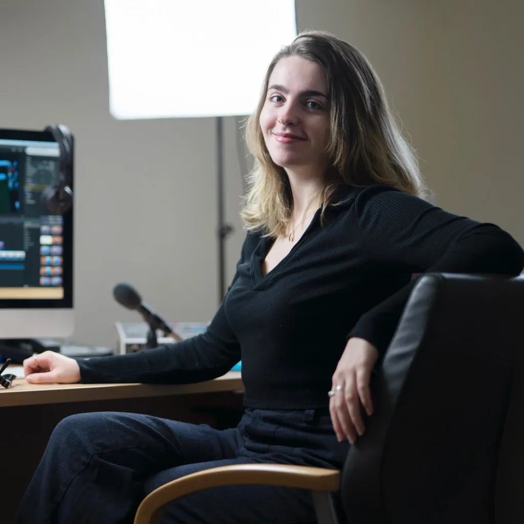 Computer desk with photos and personal items