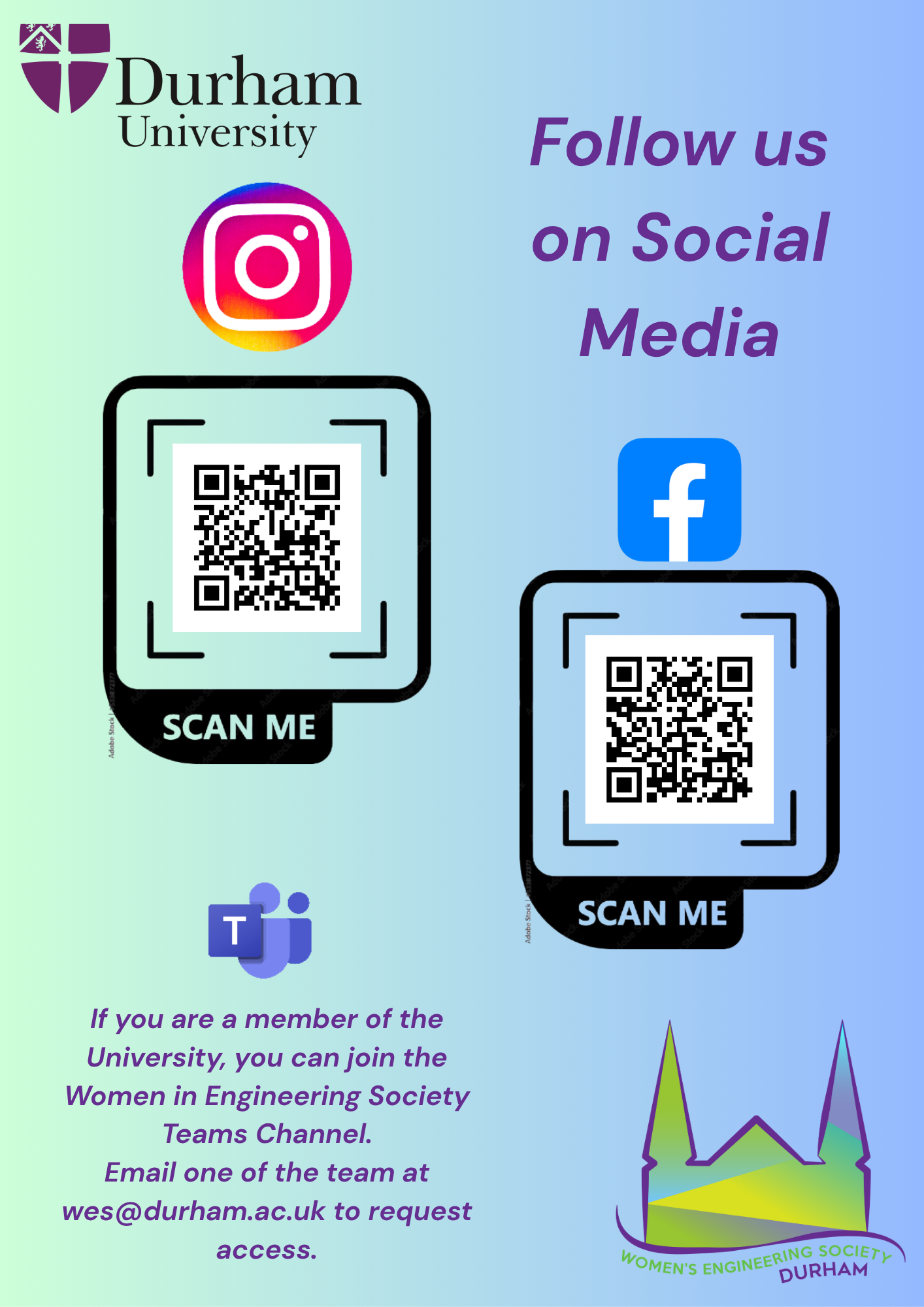 A poster with QR codes to social media accounts