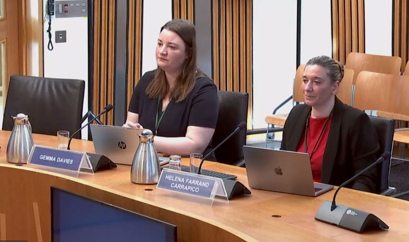 Gemma and Helena giving evidence to the Criminal Justice Committee