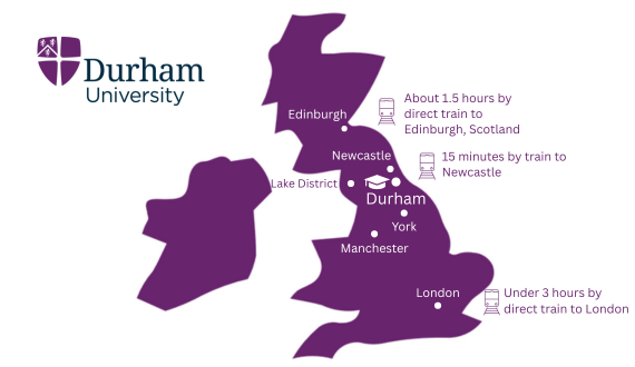 UK map showing distances of major cities from Durham