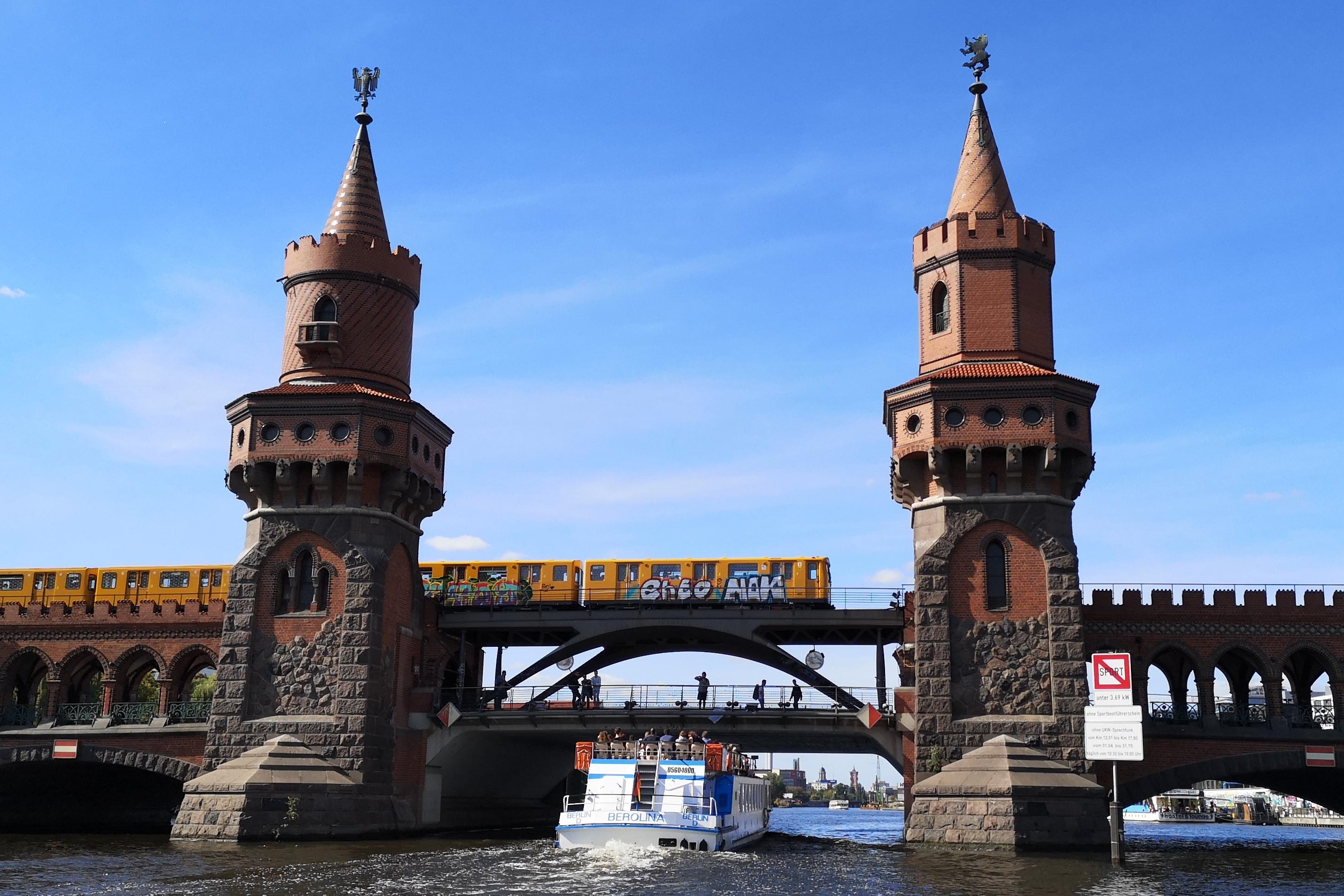 Train running over a bridge in Berlin