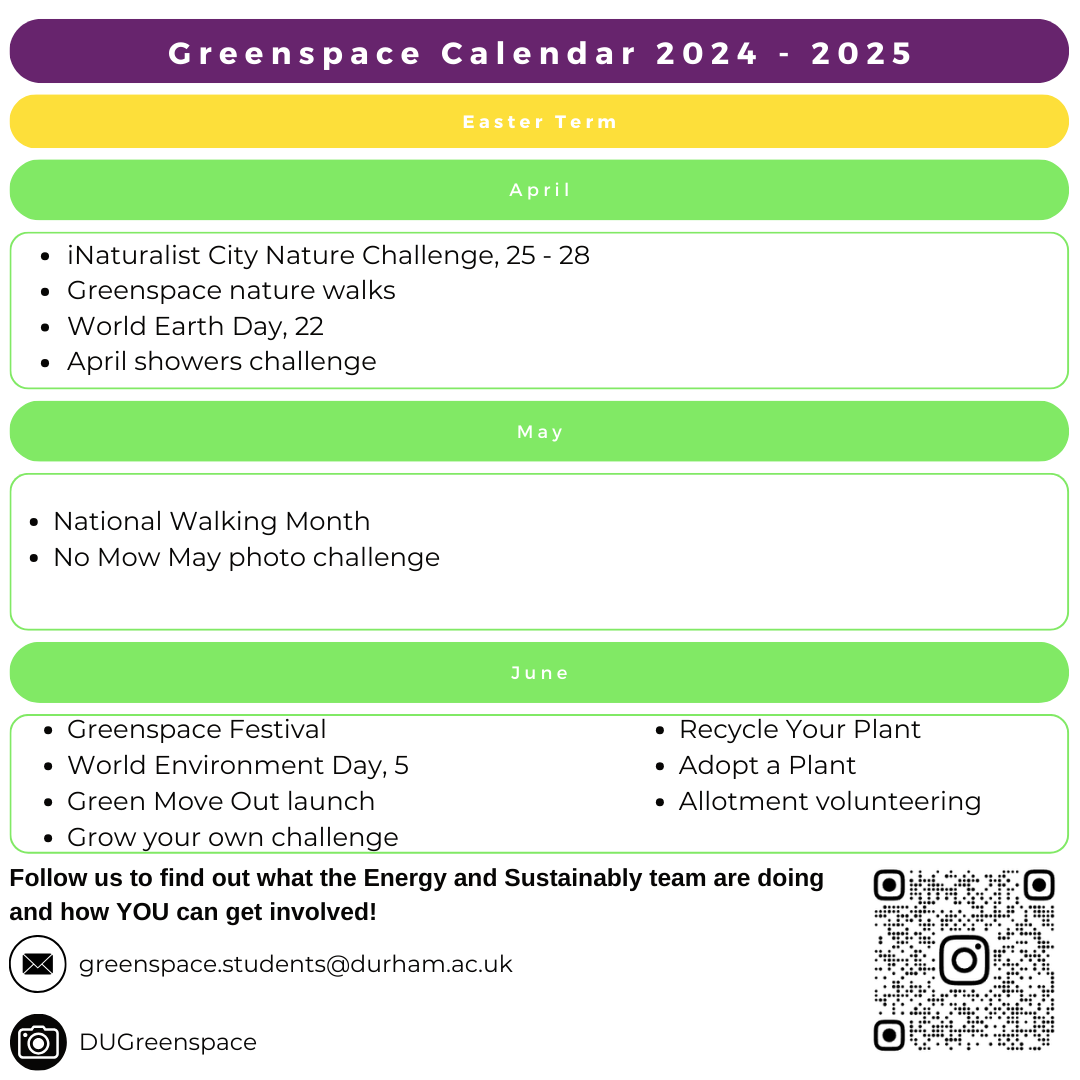 Greenspace calendar Easter term 24 - 25