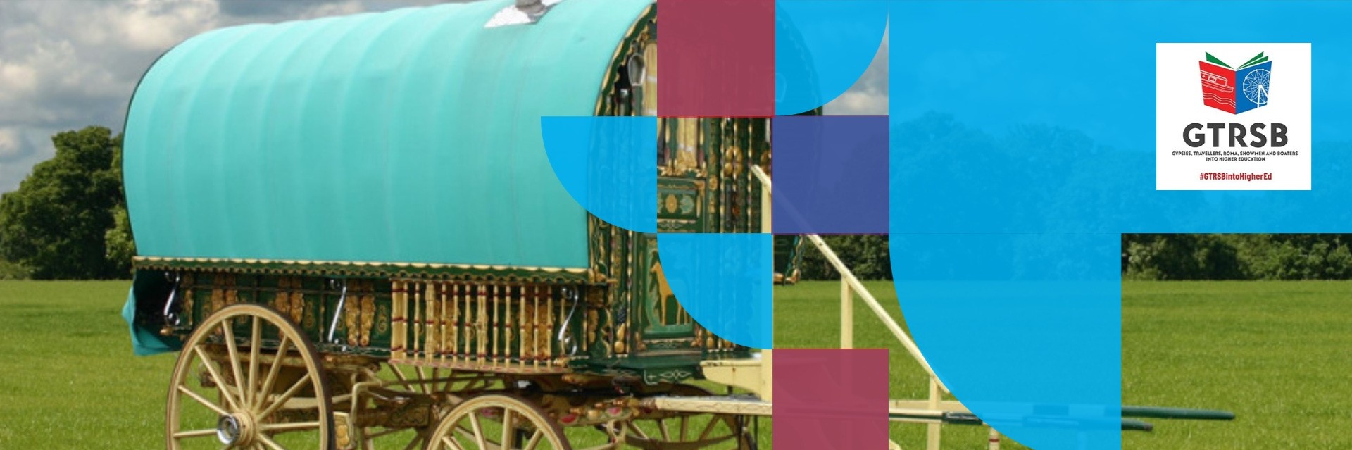 Colourful caravan with an overlay tapestry and logo for the GTRSB pledge