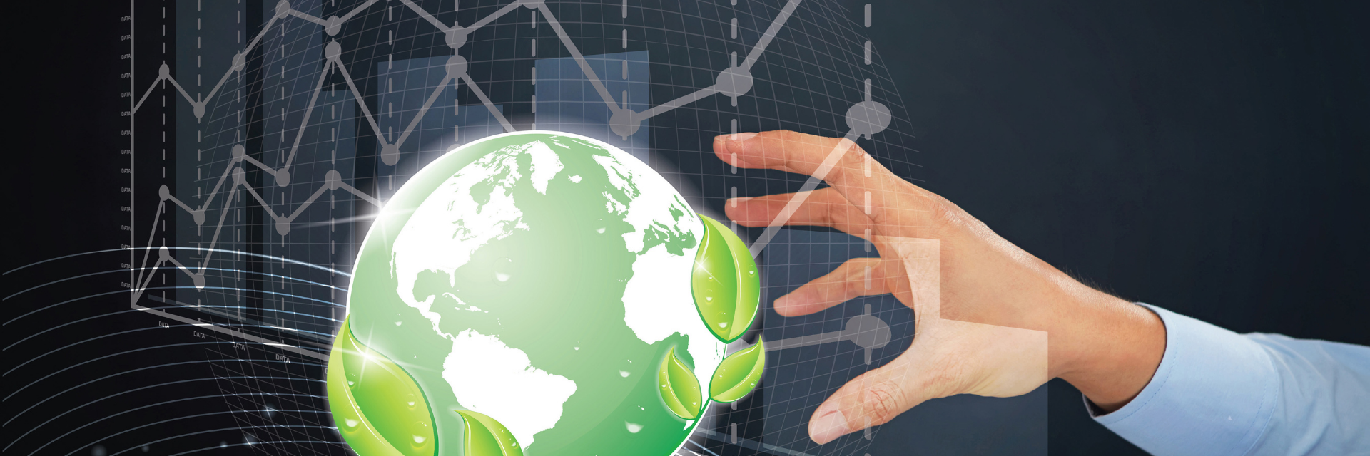 Man reaching out for a globe with a data background