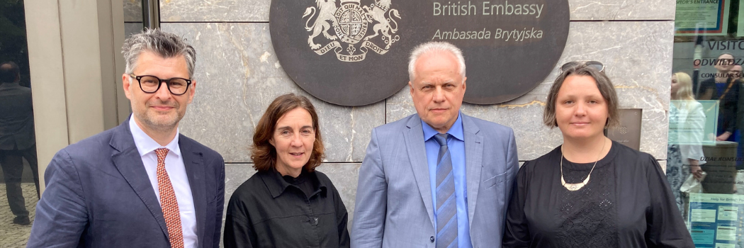From left to right: Professor Markian Prokopovych, Department of History, Professor Janet Stewart, Executive Dean, Arts and Humanities of Durham University and Professor Mykola Frolov, Rector, and Professor Olena Tupakhina, Vice-Rector for International Affairs of Zaporizhzhia National University, at the UK-Ukraine Second International Twinning Conference, Warsaw, 4-5 July 2024