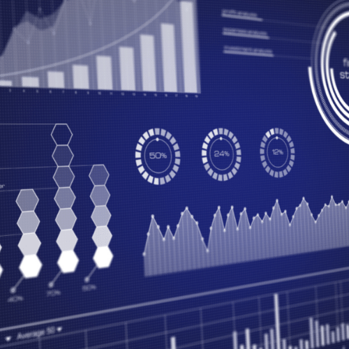 Business graphs and statistics on a screen