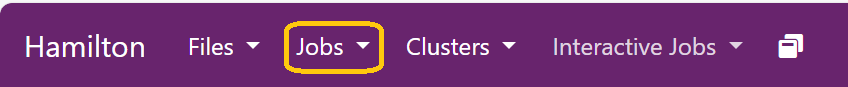 Hamilton8 portal menu bar with the Jobs item highlighted