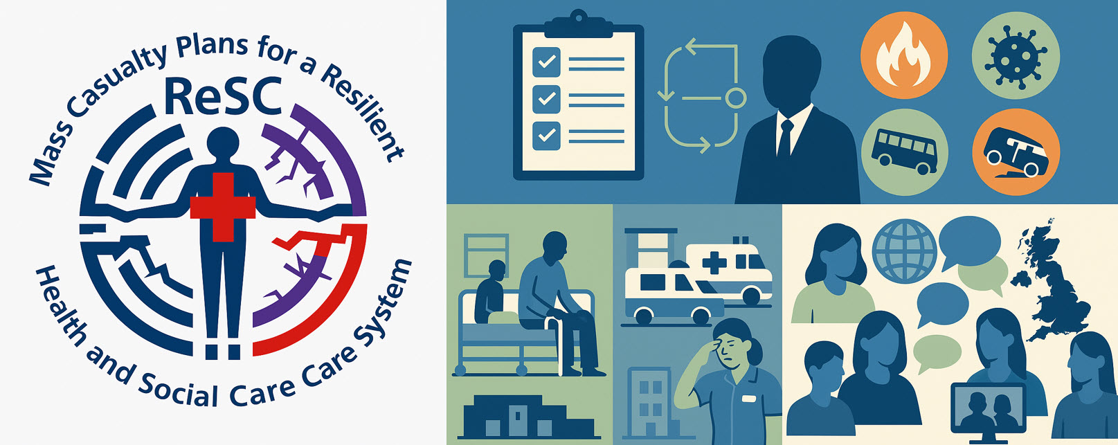 Research Grant Logo plus images depicting mass casualty event