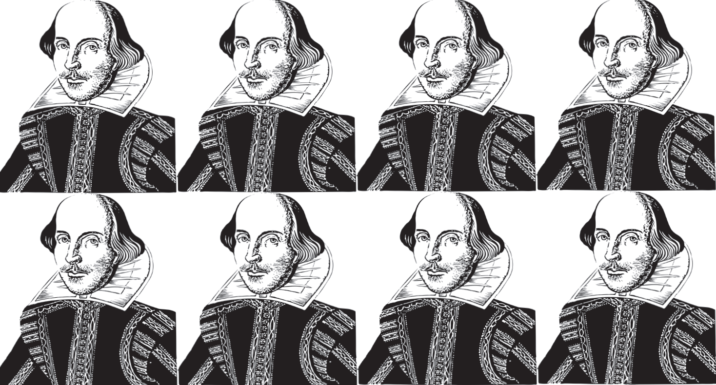 Repeat pattern of a portrait of William Shakespeare